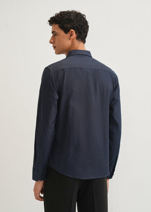Navy Blue Floral Jacquard Shirt