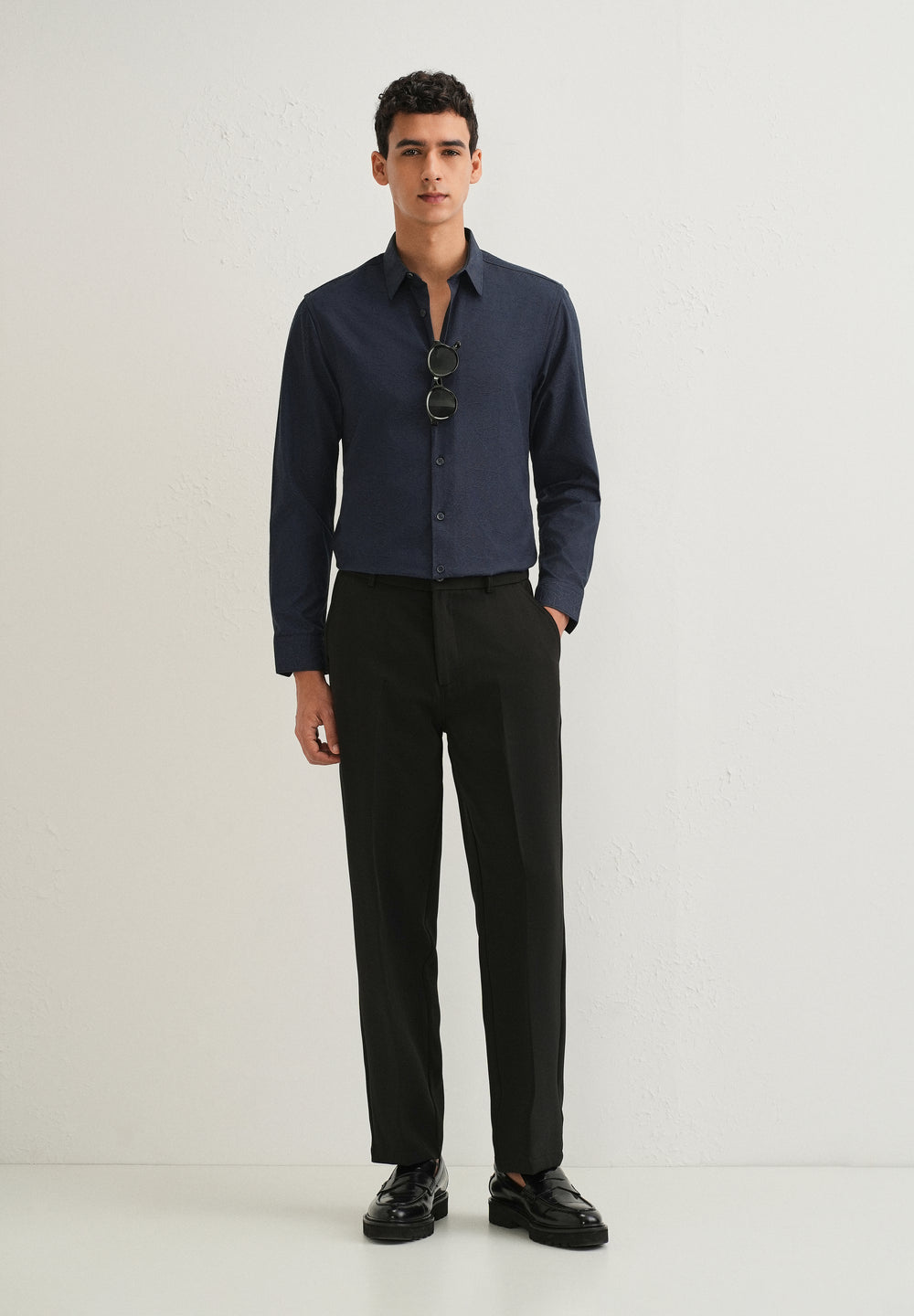 Navy Blue Floral Jacquard Shirt