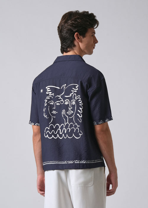 Navy Blue Folk Print Shirt
