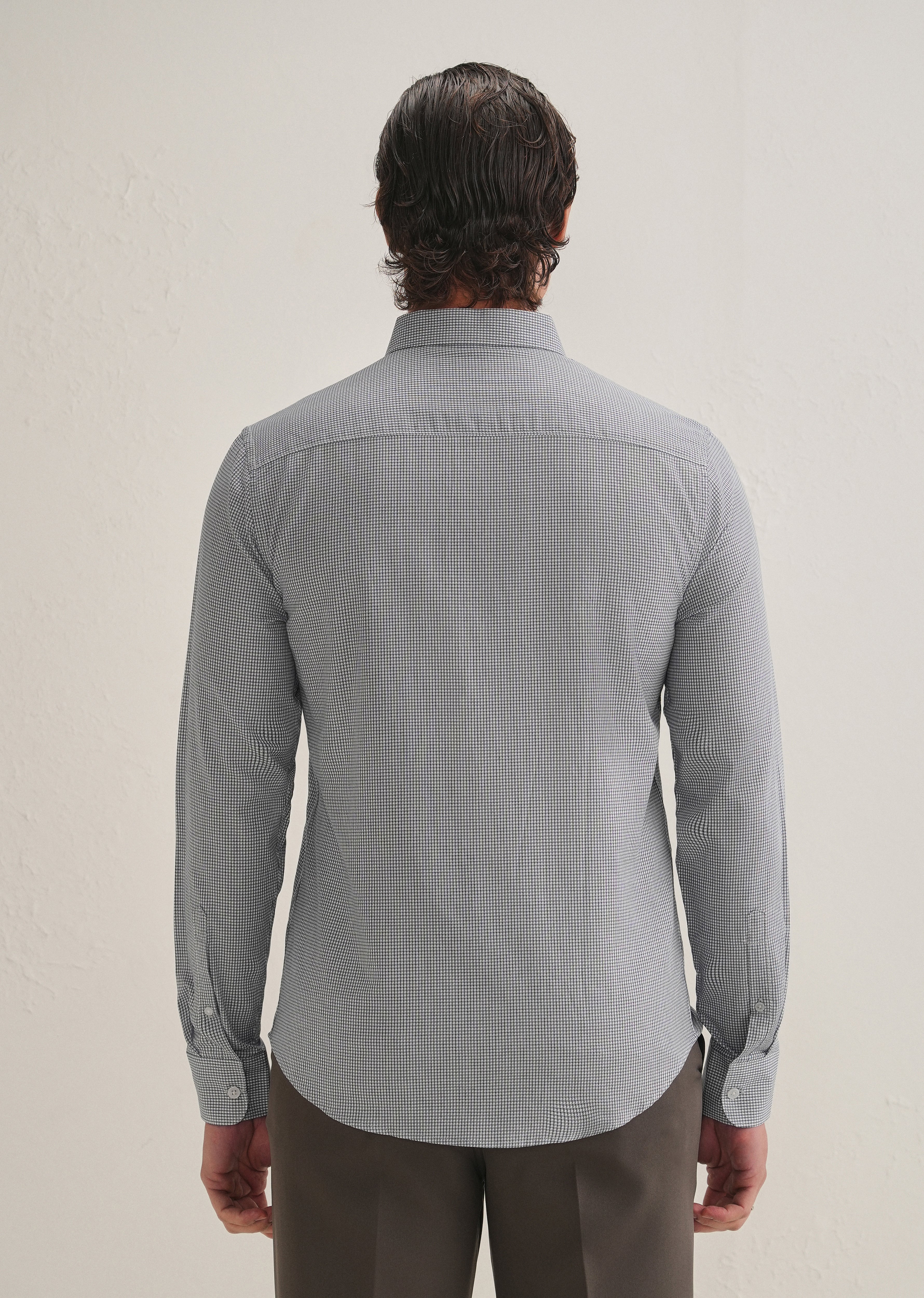 Navy Blue Geometric Dobby Cotton Shirt