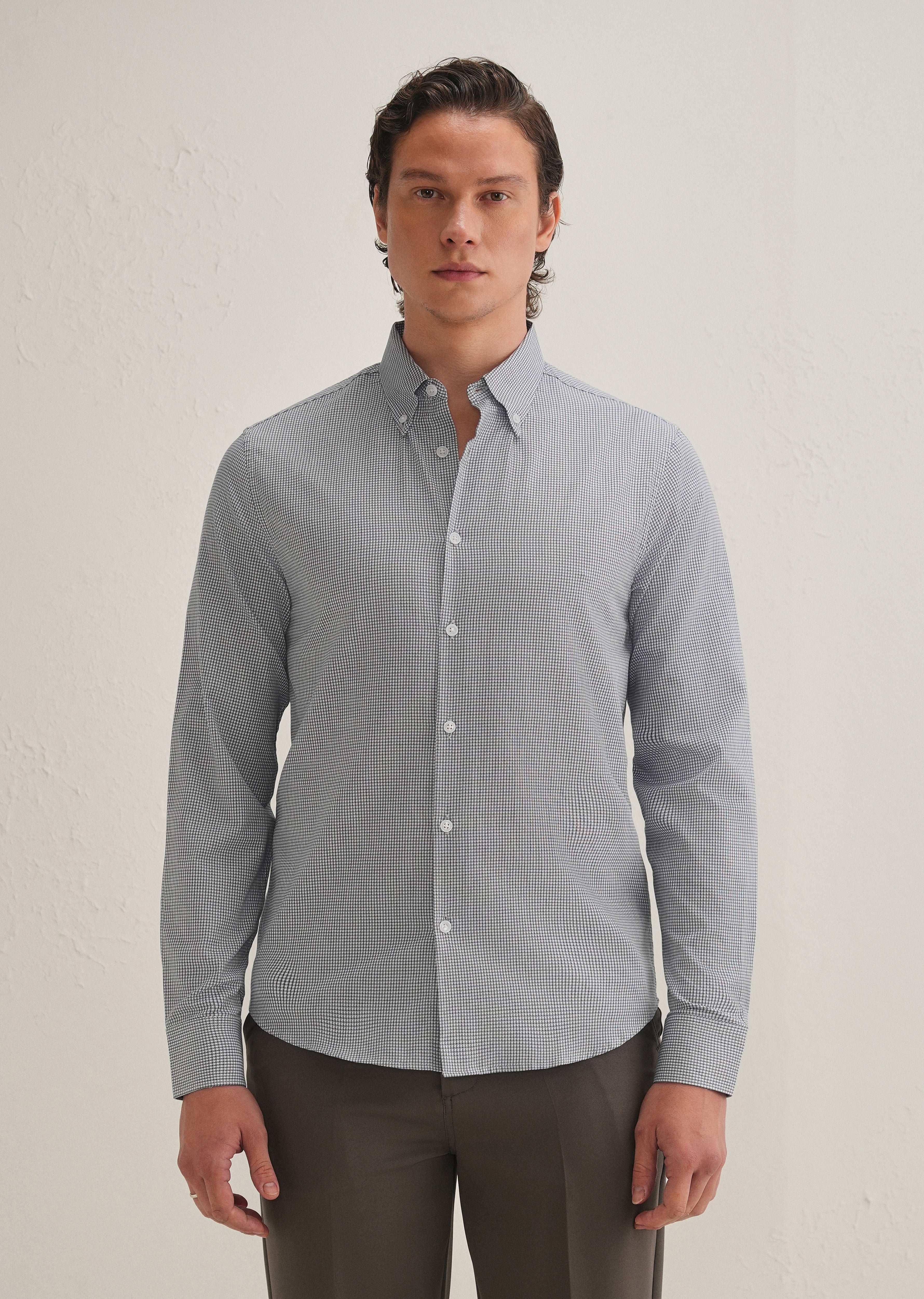 Navy Blue Geometric Dobby Cotton Shirt