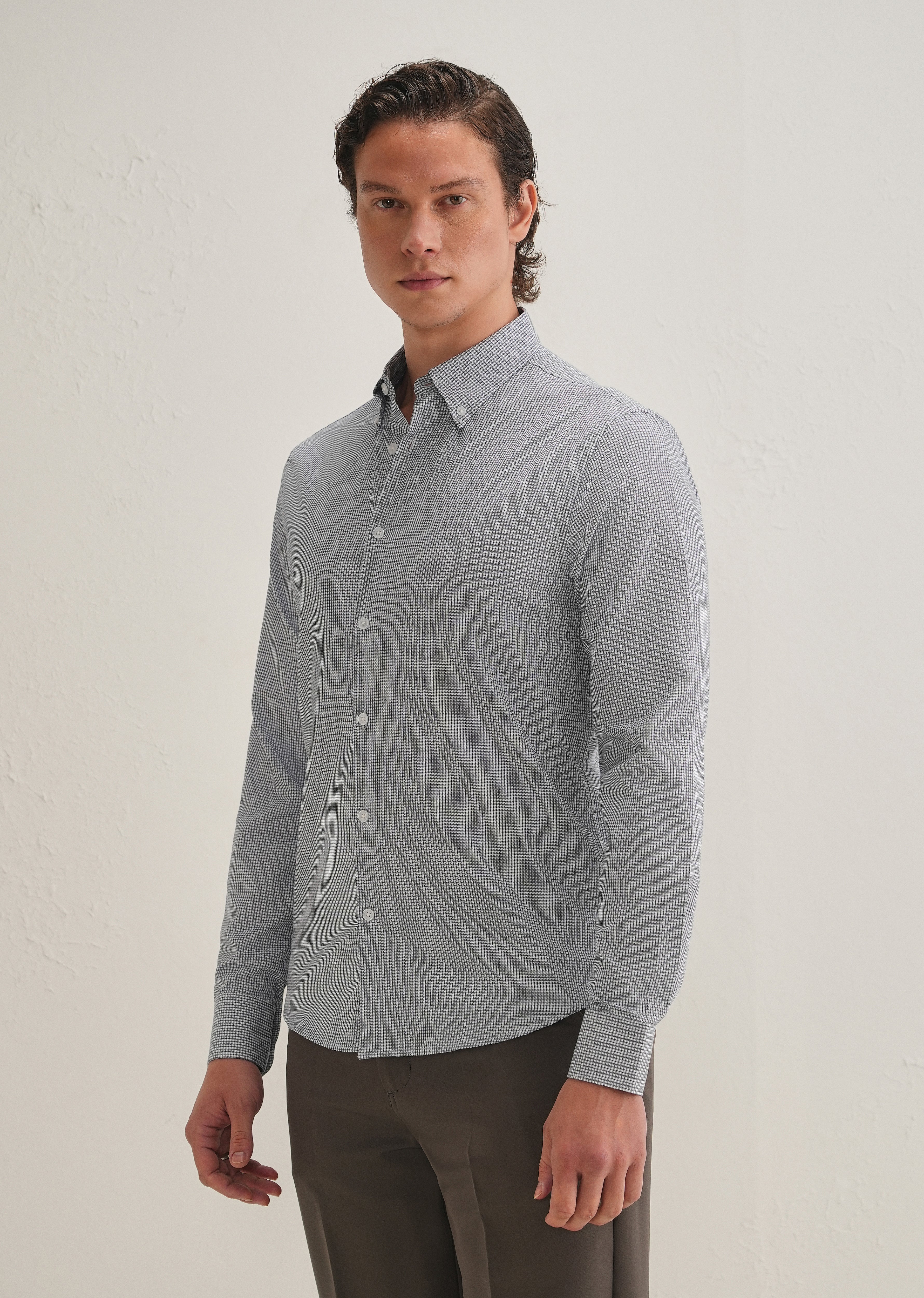 Navy Blue Geometric Dobby Cotton Shirt