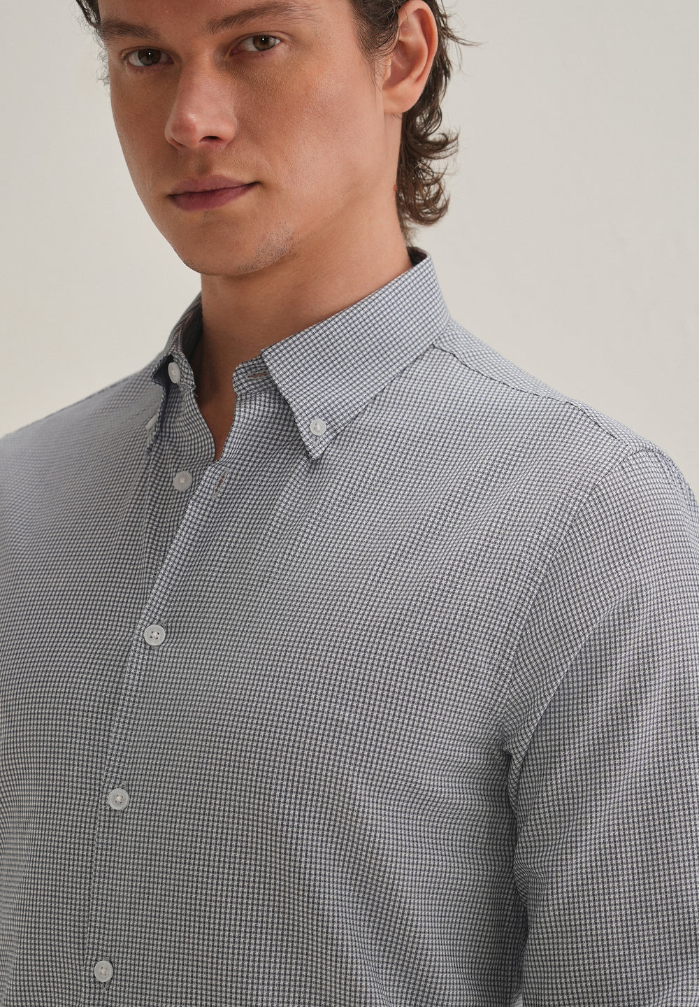 Navy Blue Geometric Dobby Cotton Shirt