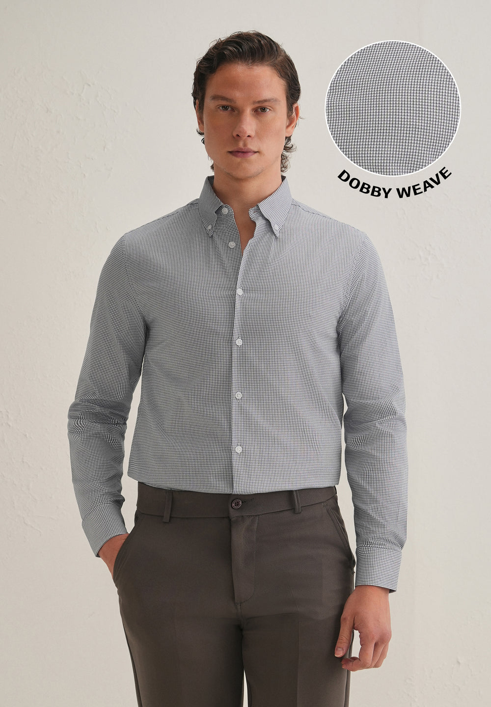 Navy Blue Geometric Dobby Cotton Shirt