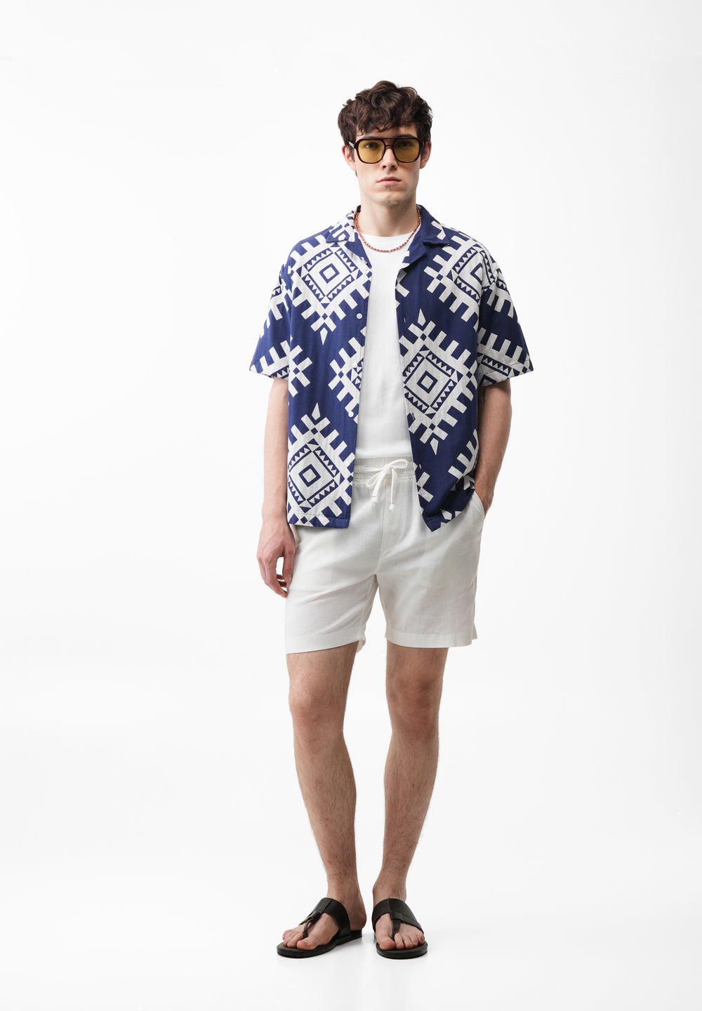 Navy Blue Geometric Jacquard Shirt
