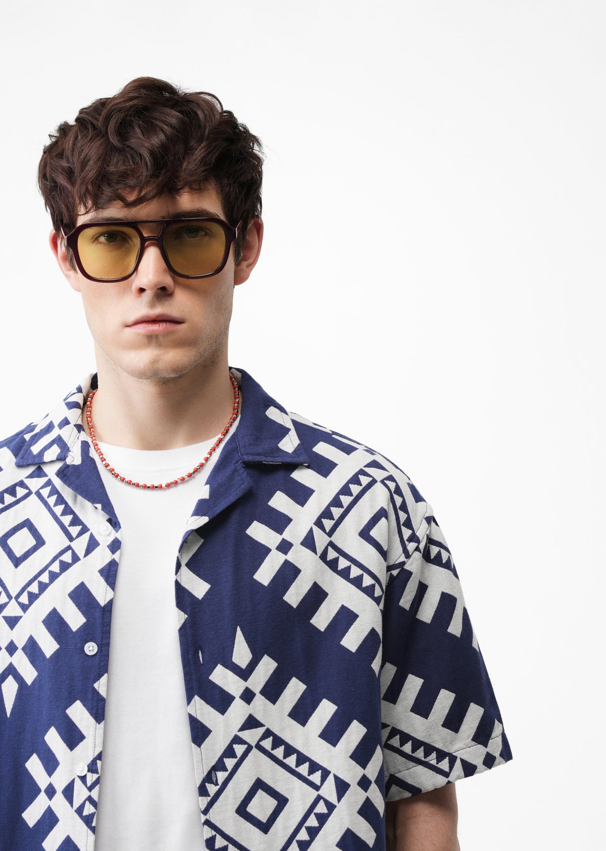Navy Blue Geometric Jacquard Shirt