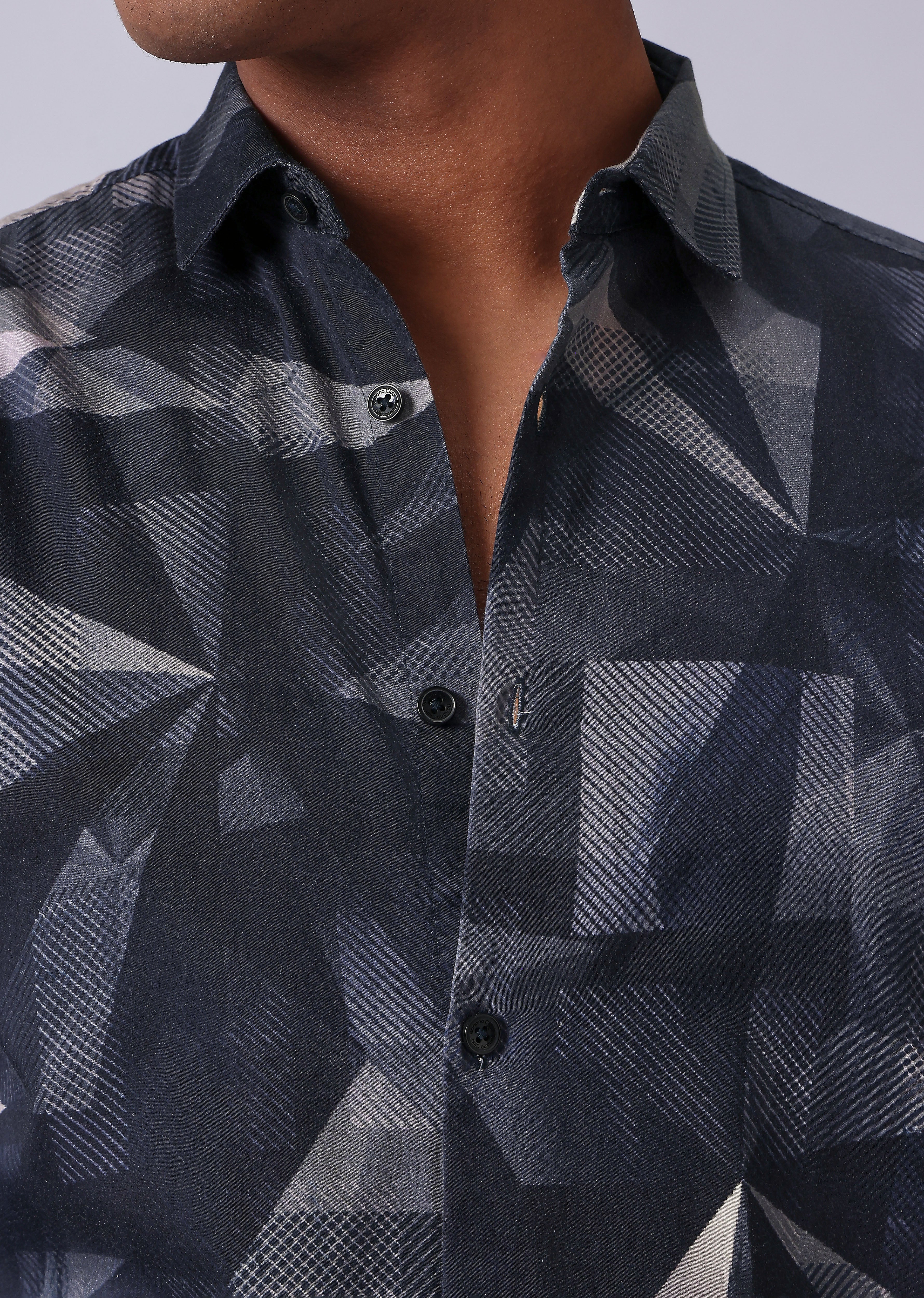 Navy Blue Geometric Print Shirt