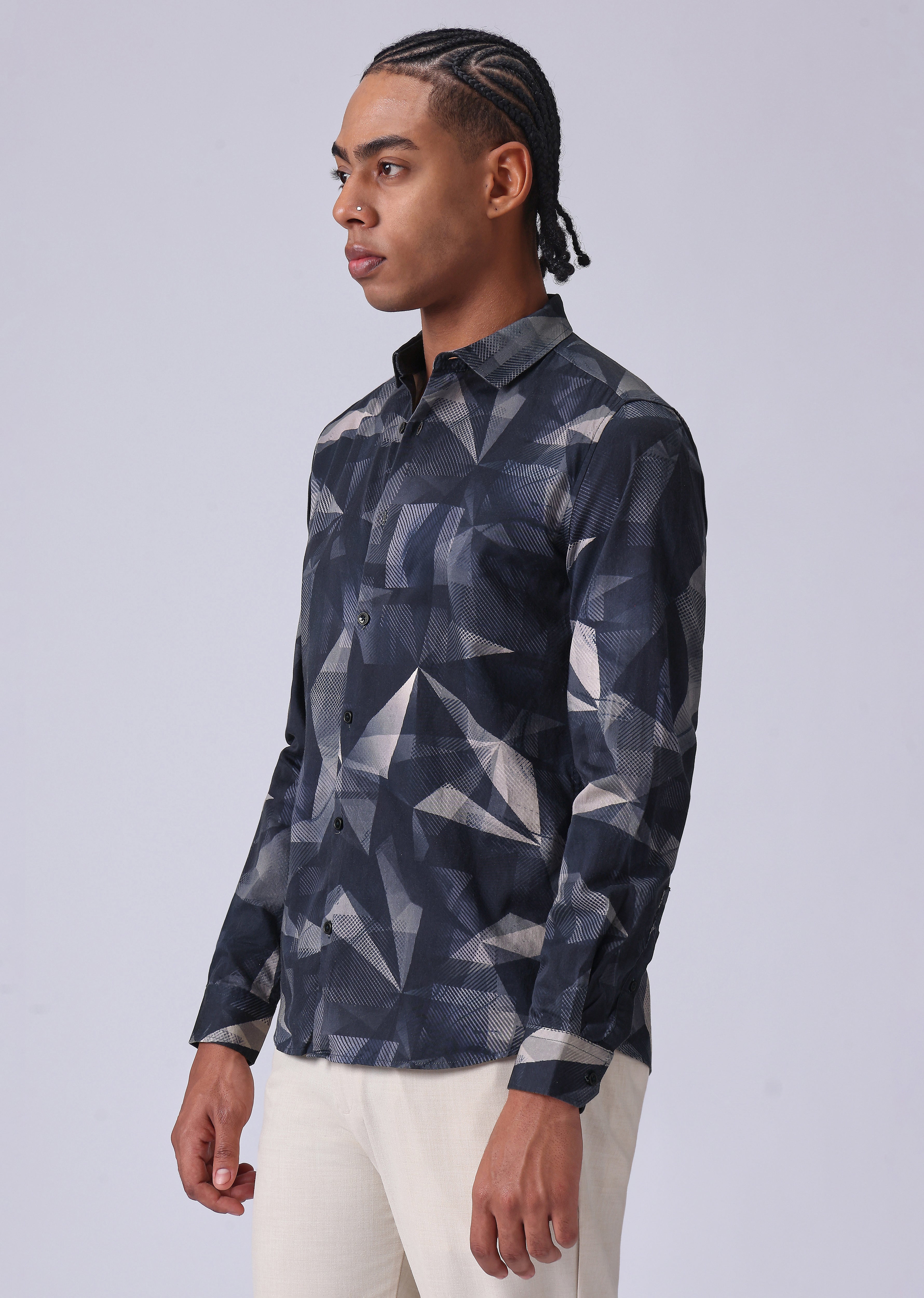 Navy Blue Geometric Print Shirt