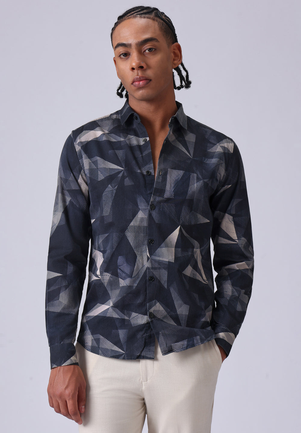 Navy Blue Geometric Print Shirt