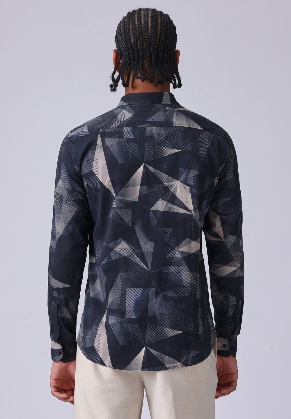 Navy Blue Geometric Print Shirt