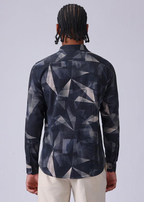 Navy Blue Geometric Print Shirt