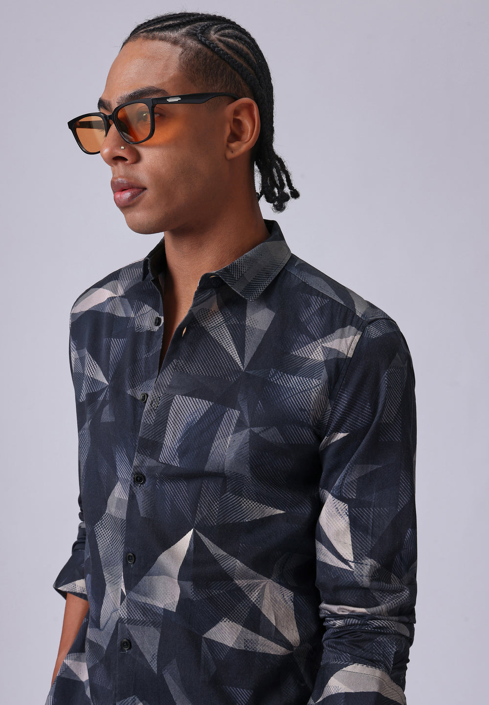 Navy Blue Geometric Print Shirt