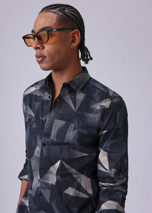 Navy Blue Geometric Print Shirt