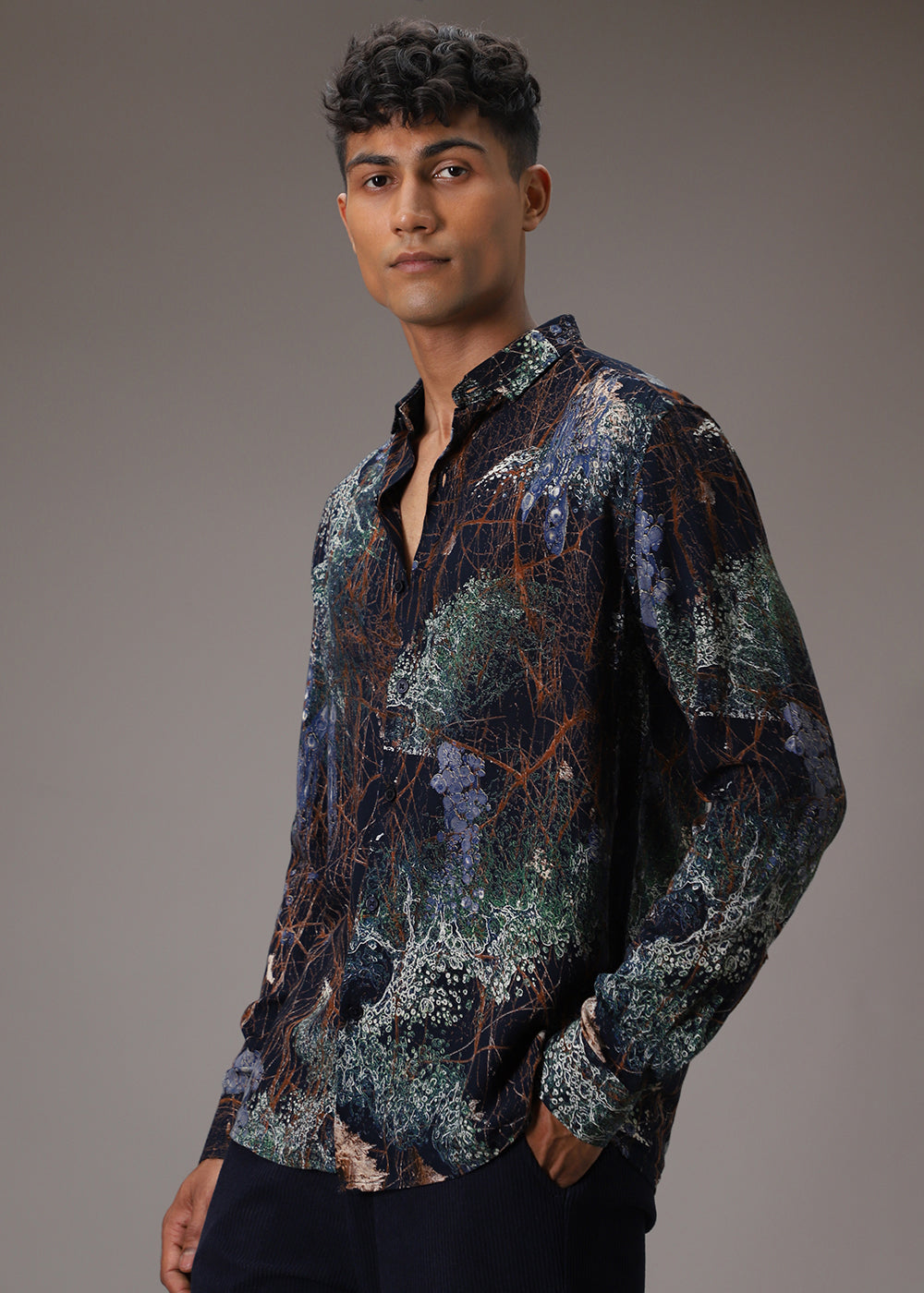 Navy Blue Grove Feather Shirt