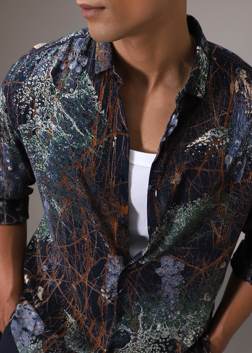 Navy Blue Grove Feather Shirt
