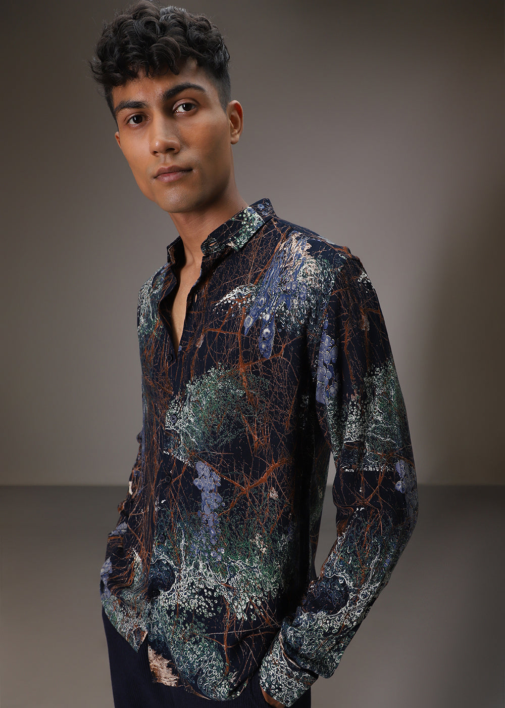 Navy Blue Grove Feather Shirt