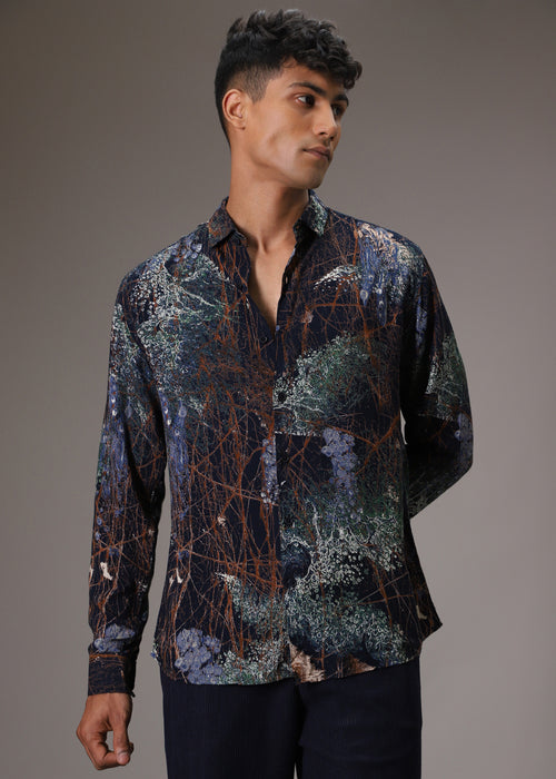 Navy Blue Grove Feather Shirt