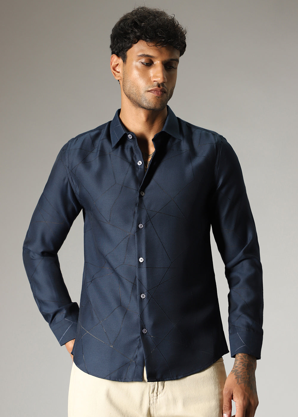 Navy Blue Laser Cut Shirt