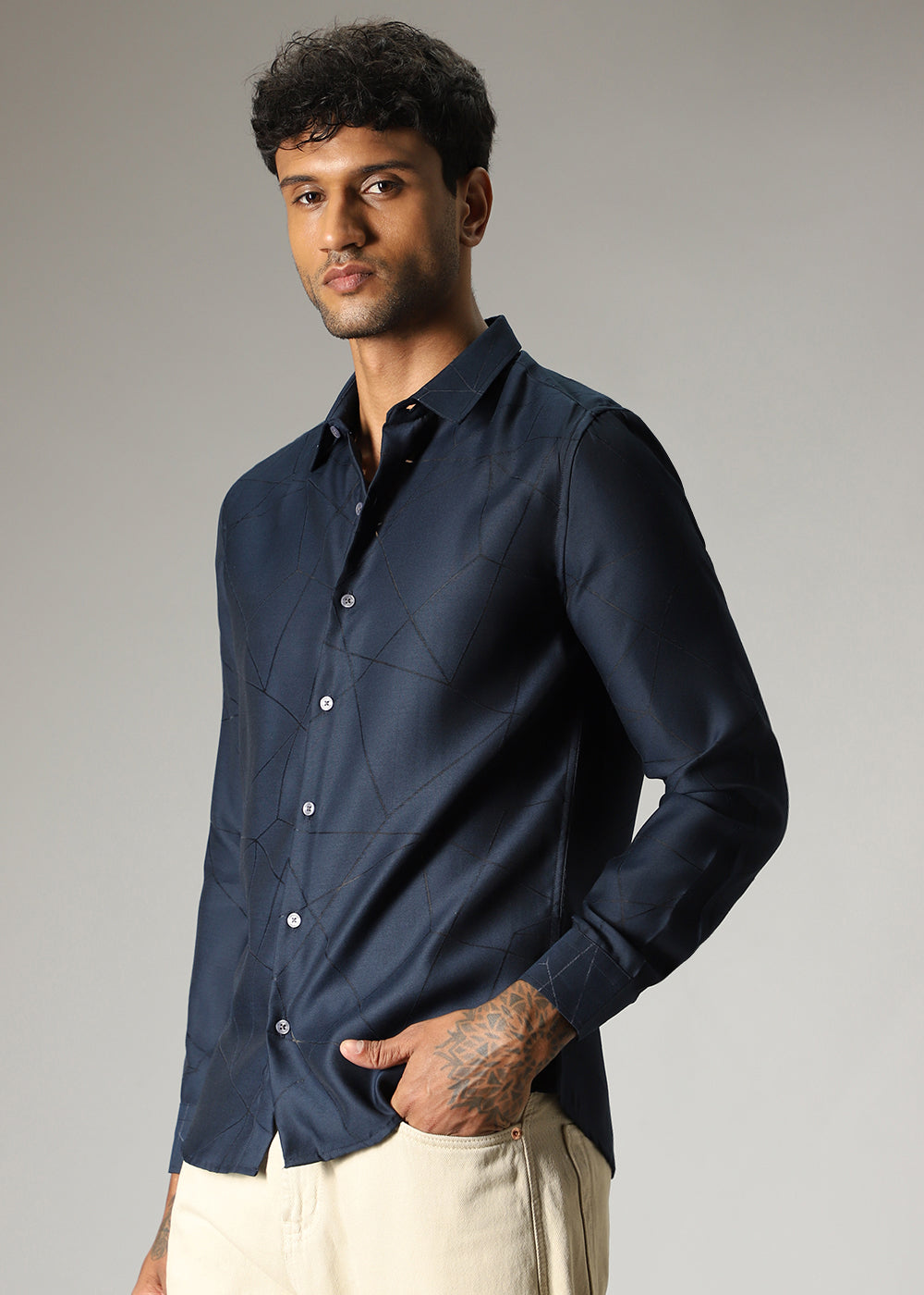 Navy Blue Laser Cut Shirt