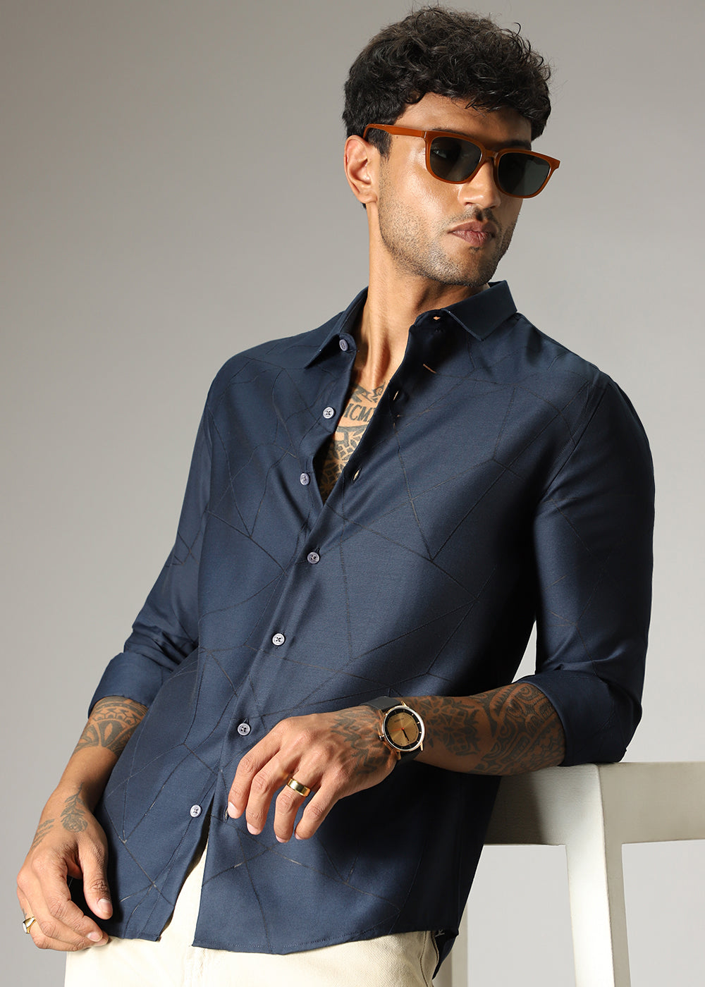 Navy Blue Laser Cut Shirt