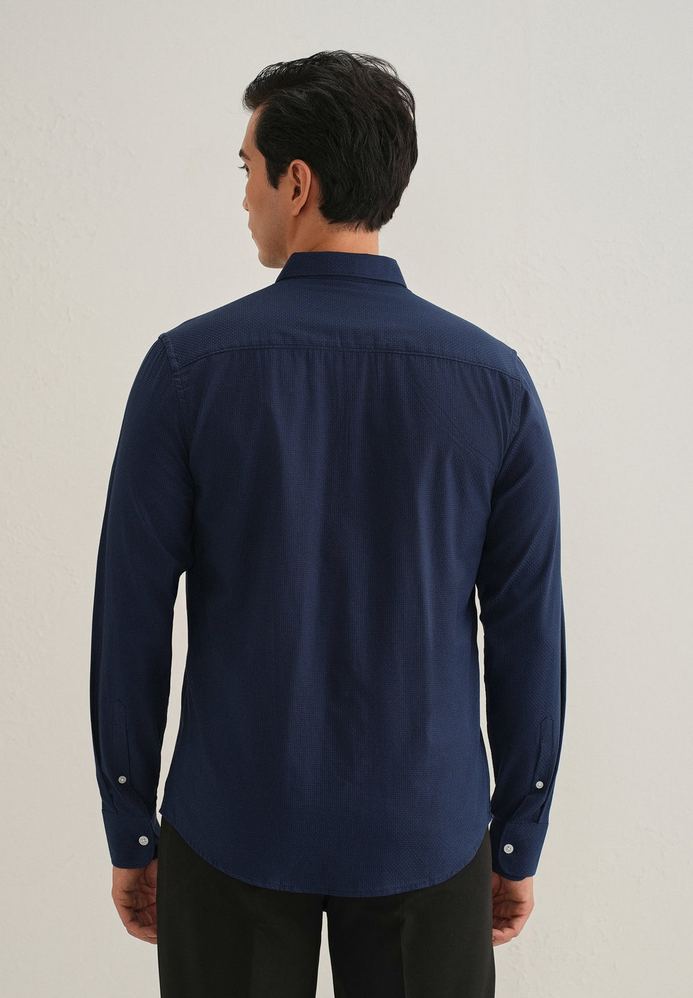 Navy Blue Micro-Check Shirt