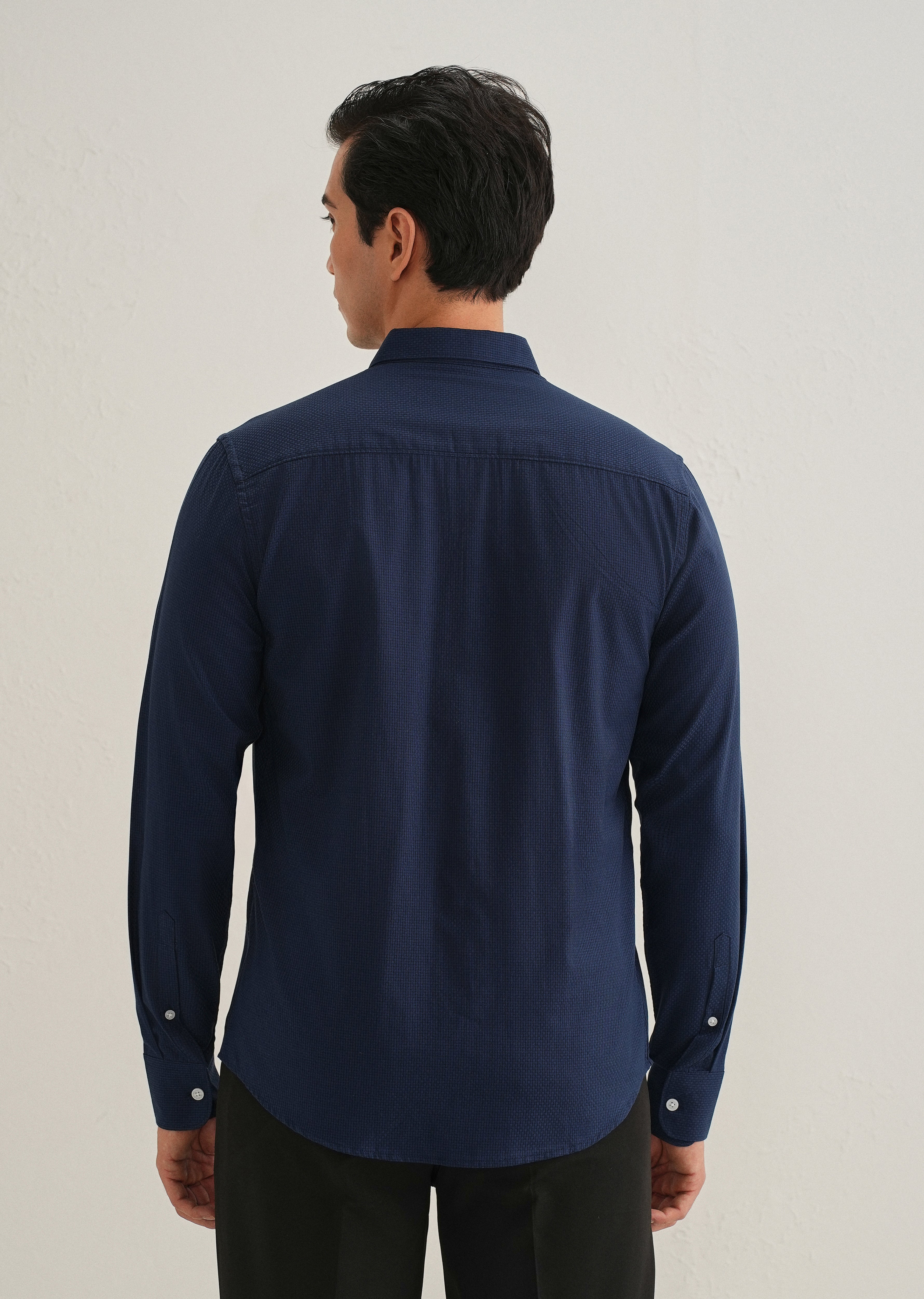 Navy Blue Micro-Check Shirt