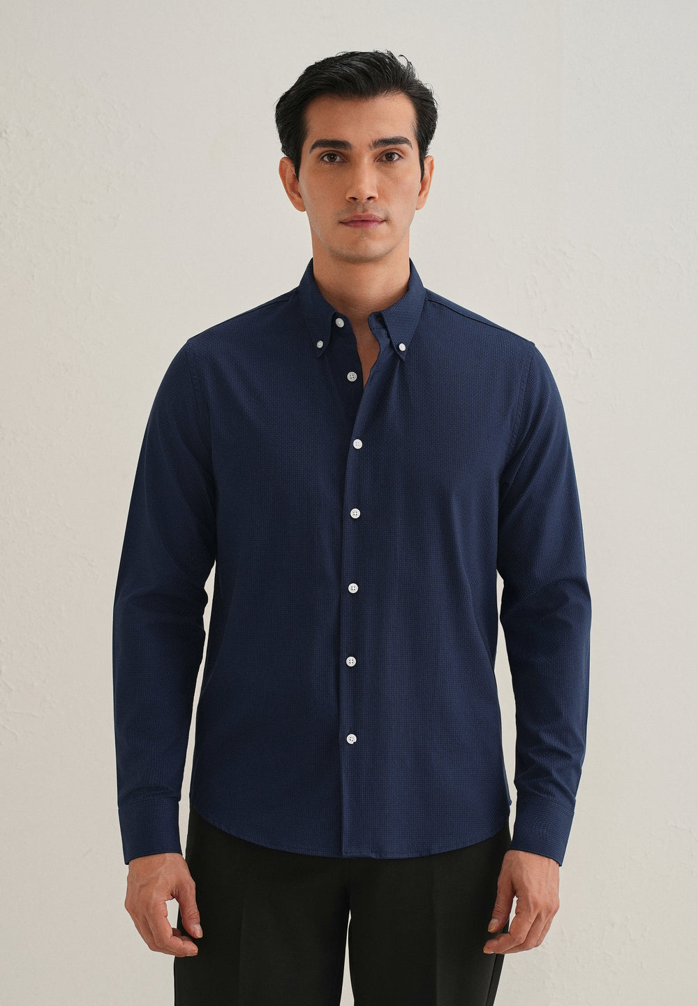 Navy Blue Micro-Check Shirt