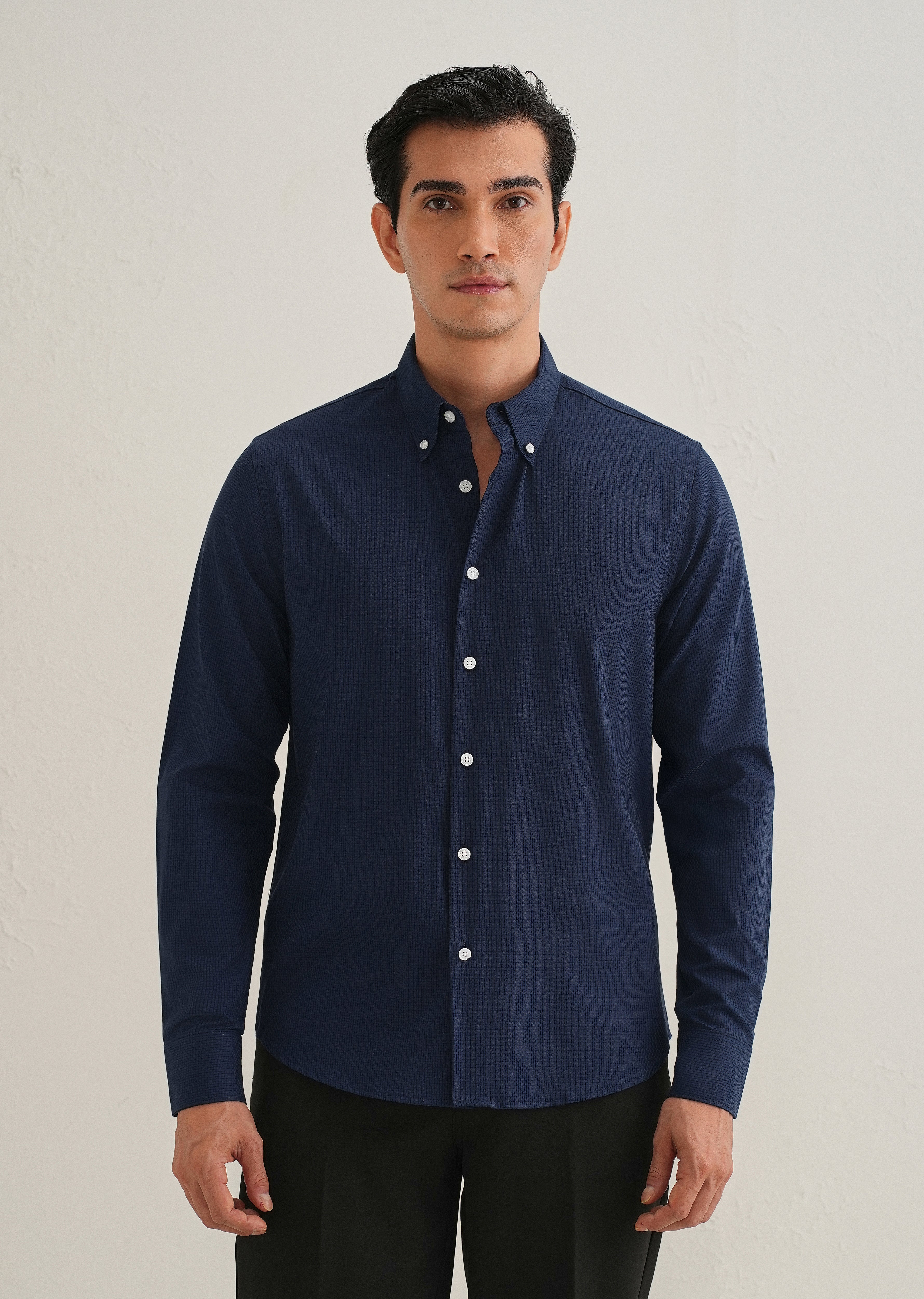 Navy Blue Micro-Check Shirt