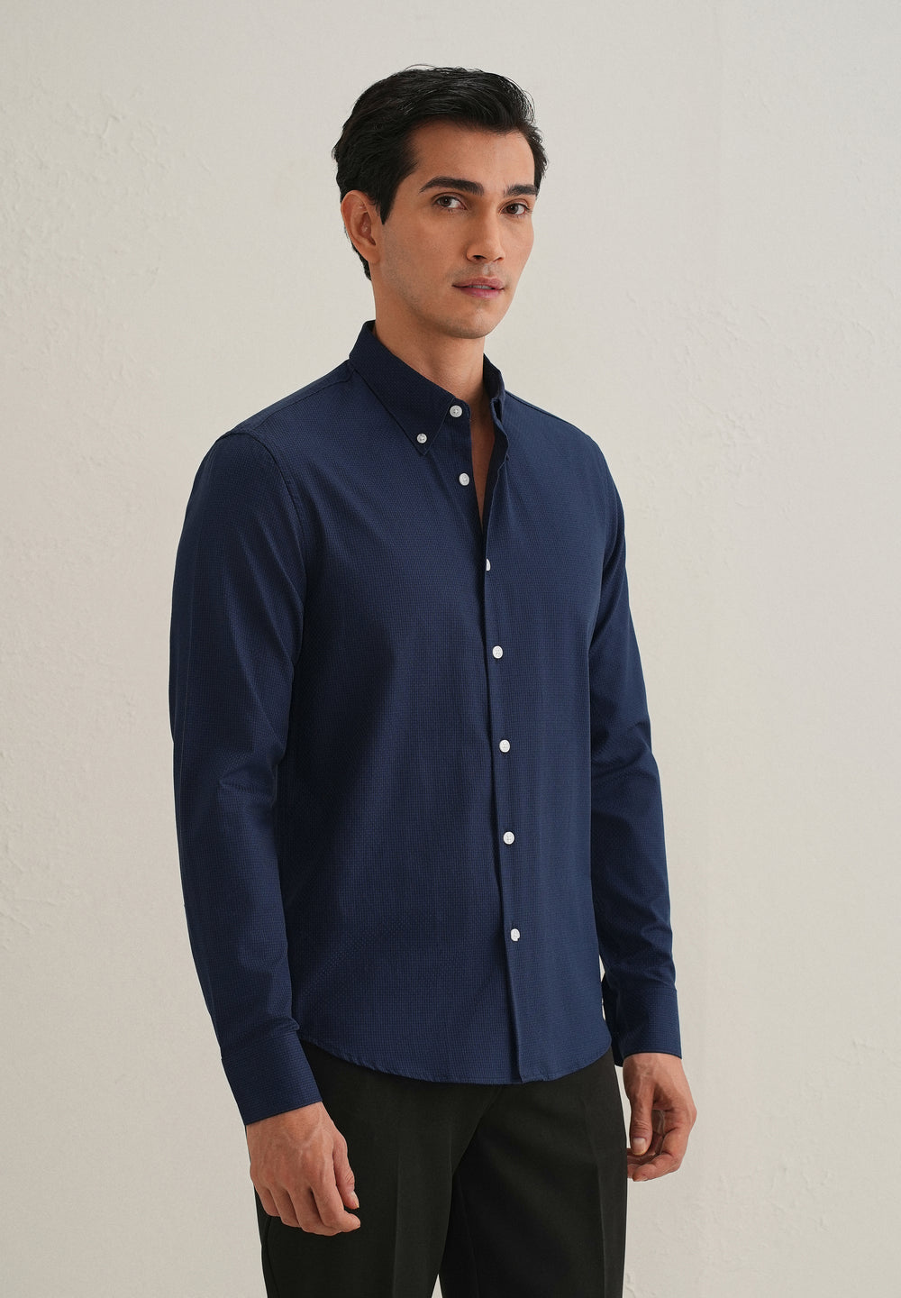 Navy Blue Micro-Check Shirt