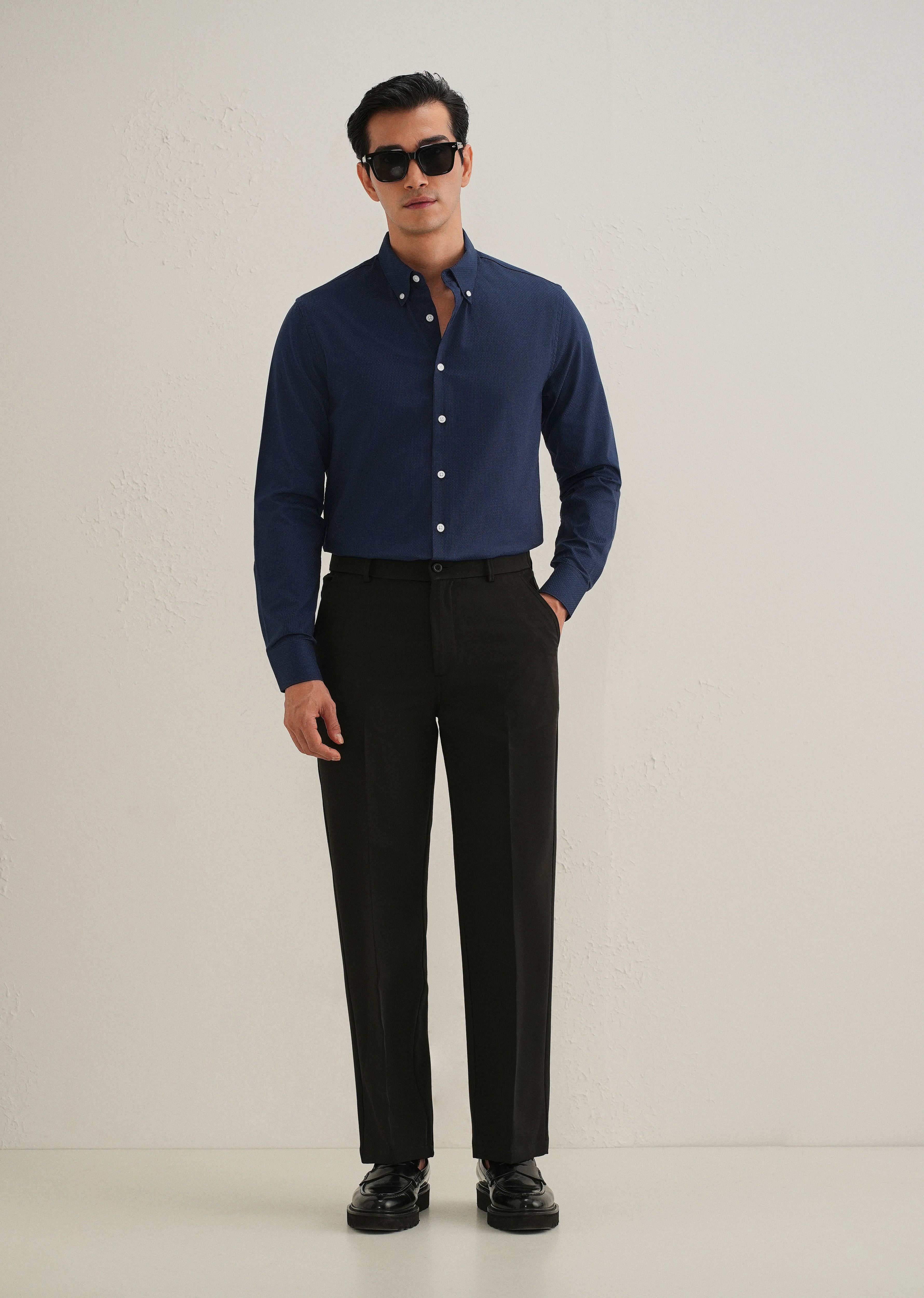 Navy Blue Micro-Check Shirt