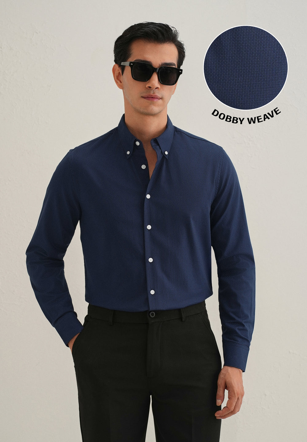Navy Blue Micro-Check Shirt