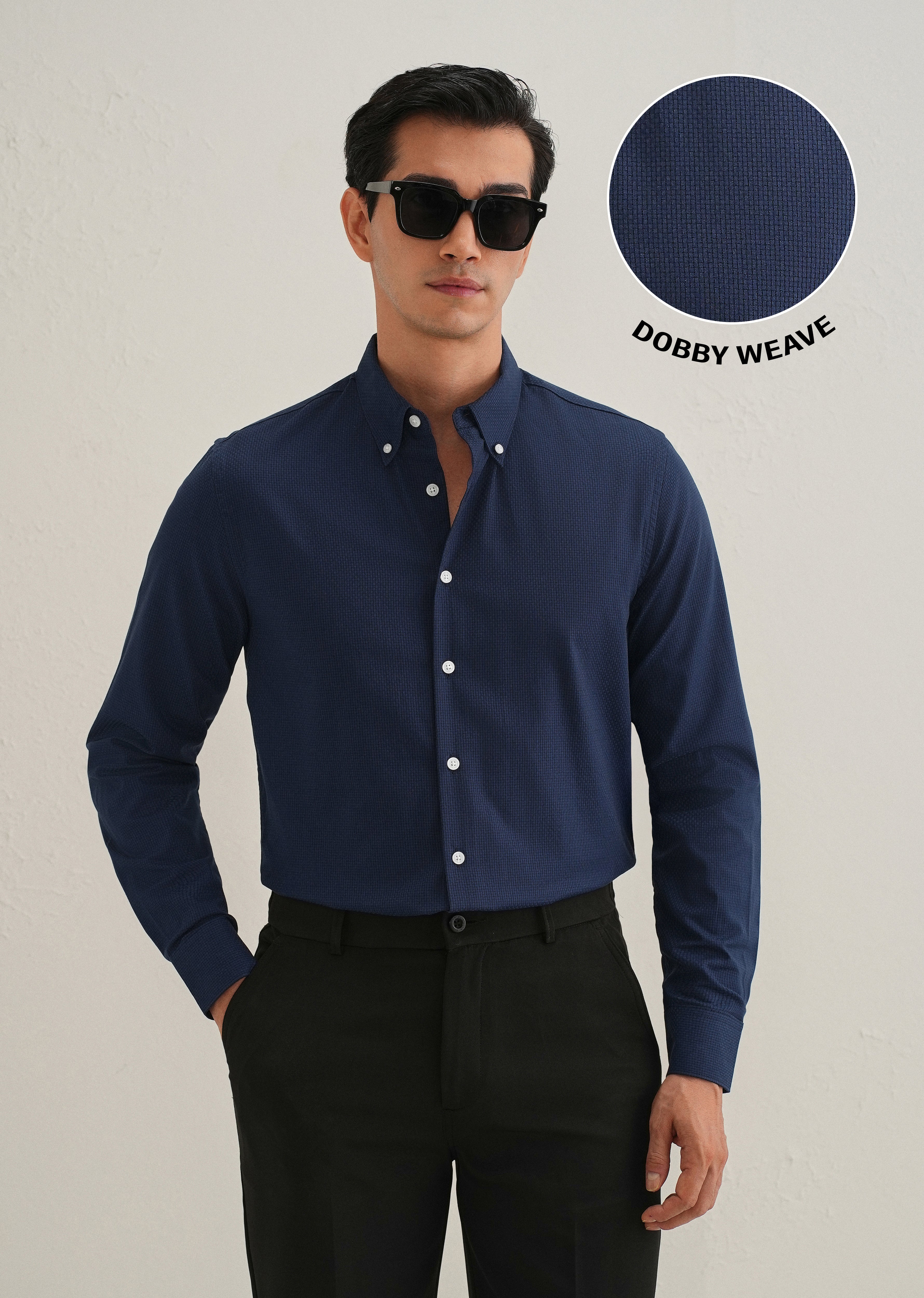 Navy Blue Micro-Check Shirt