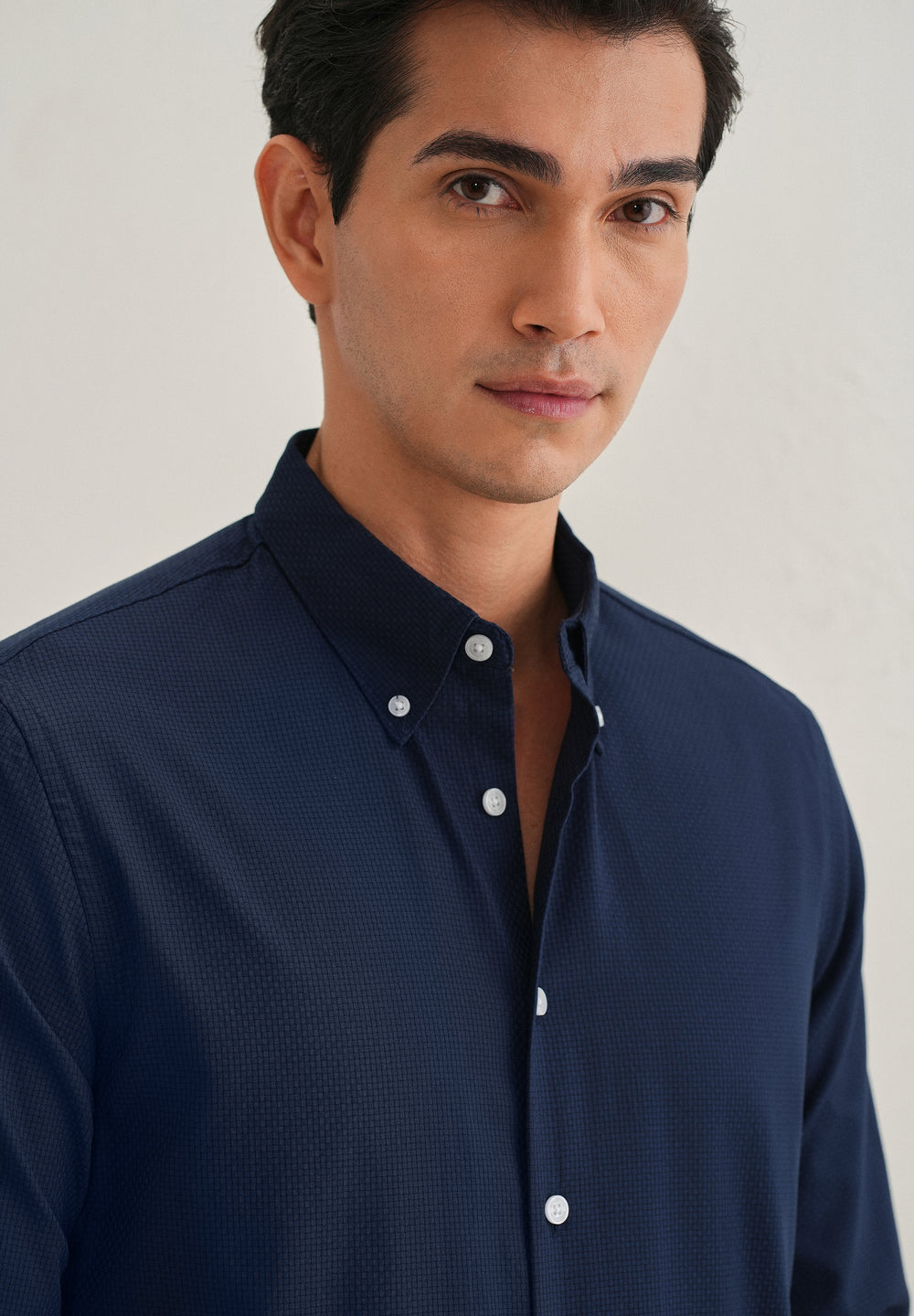 Navy Blue Micro-Check Shirt