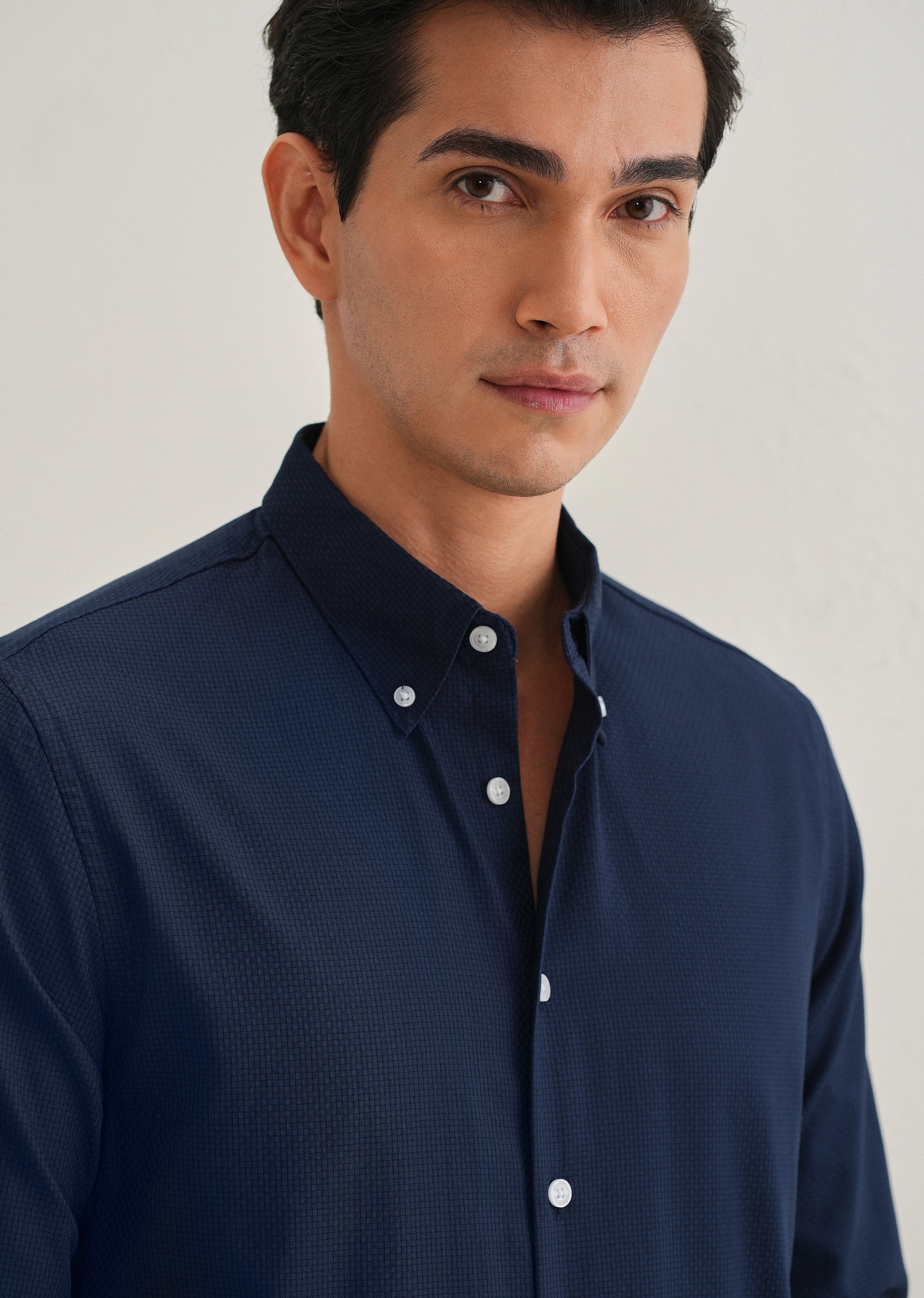 Navy Blue Micro-Check Shirt