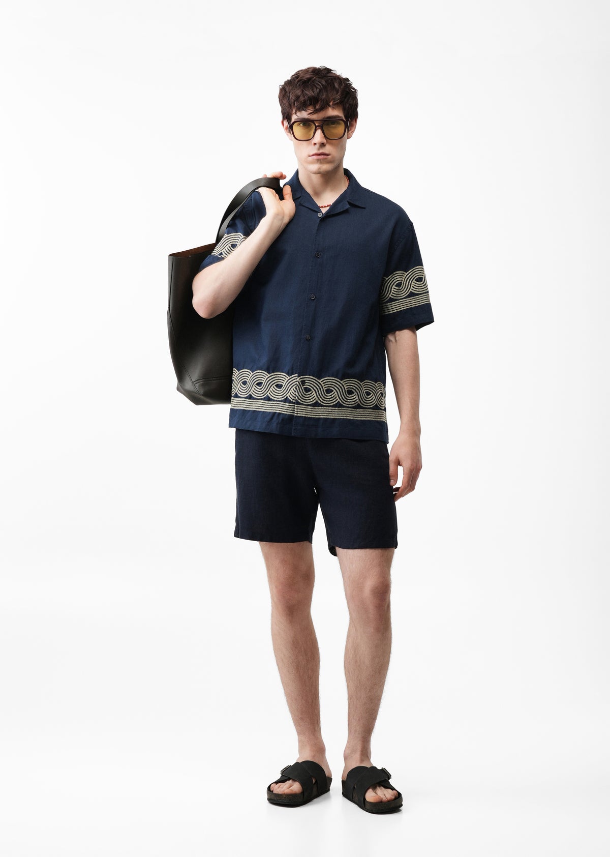 Navy Blue Placement Embroidery Shirt