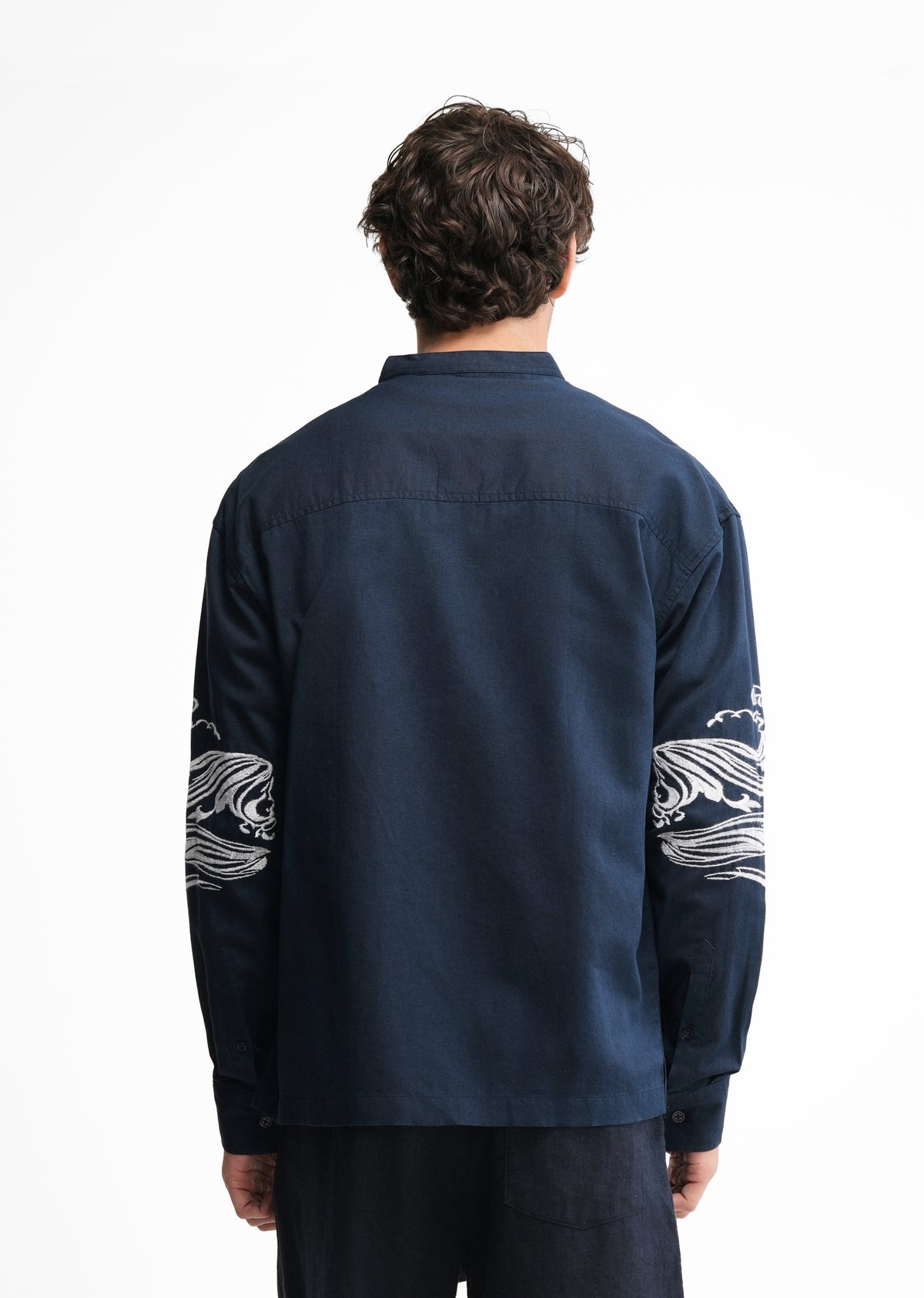 Navy Blue Placement Embroidered Shirt