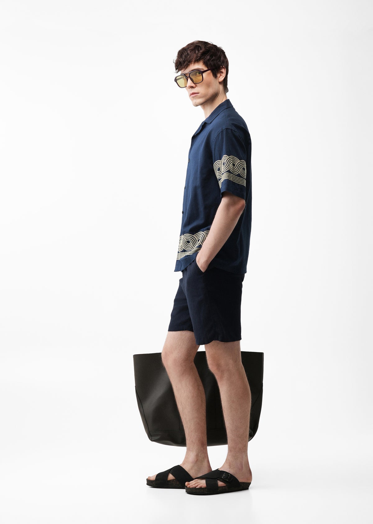 Navy Blue Placement Embroidery Shirt