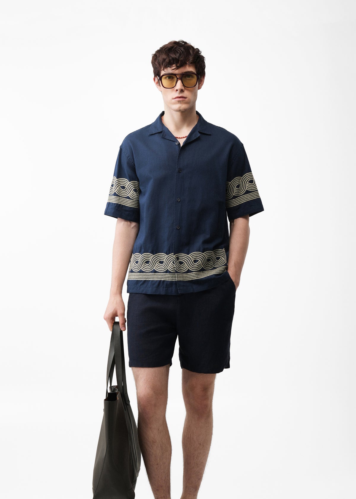 Navy Blue Placement Embroidery Shirt