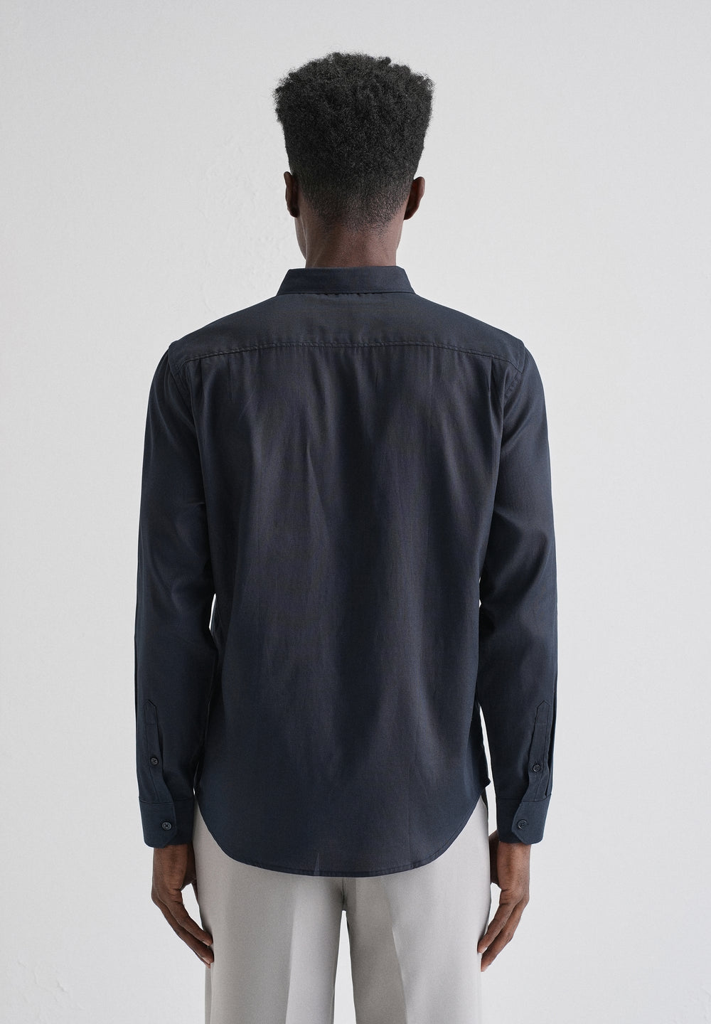 Navy Blue Plain Blended Cotton Regular Fit Shirt