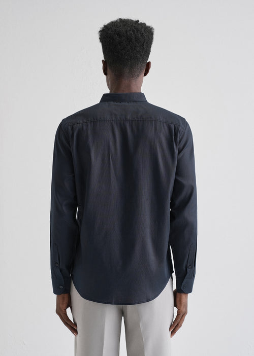 Navy Blue Plain Blended Cotton Regular Fit Shirt