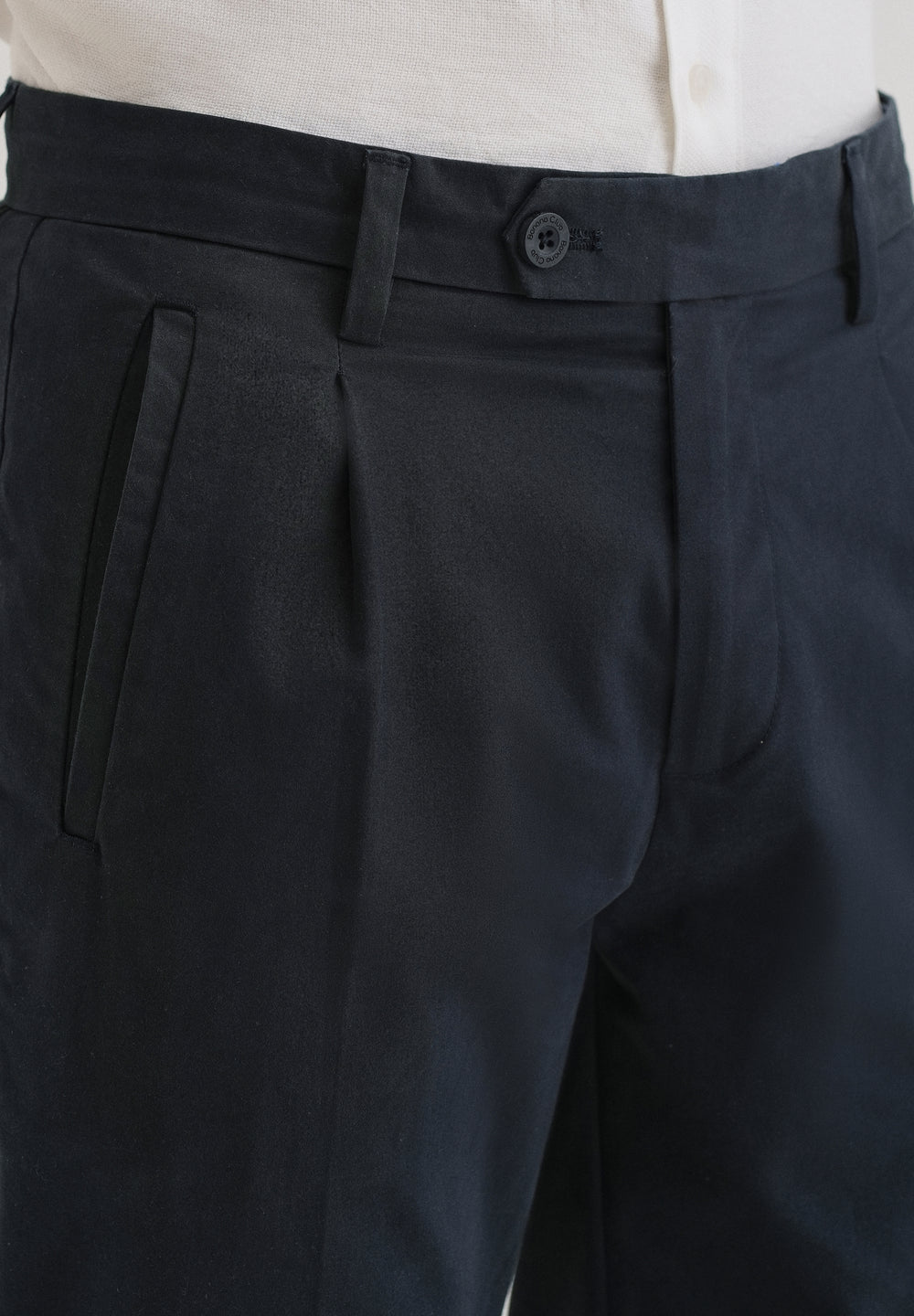 Navy Blue Plain Pleated Chinos