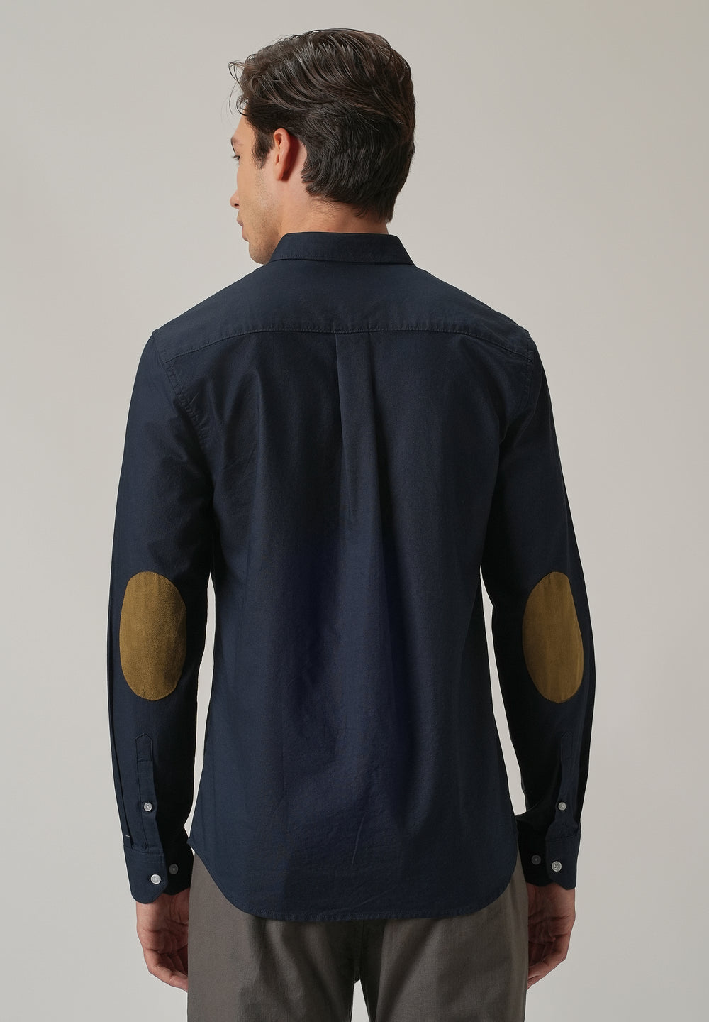 Navy Blue Plain Elbow Patch Oxford Shirt
