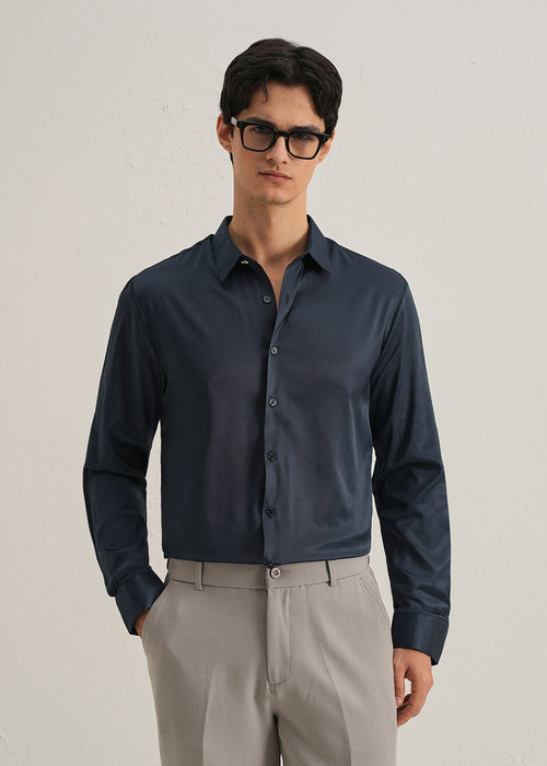 Navy Blue Plain Stitchless Placket Shirt