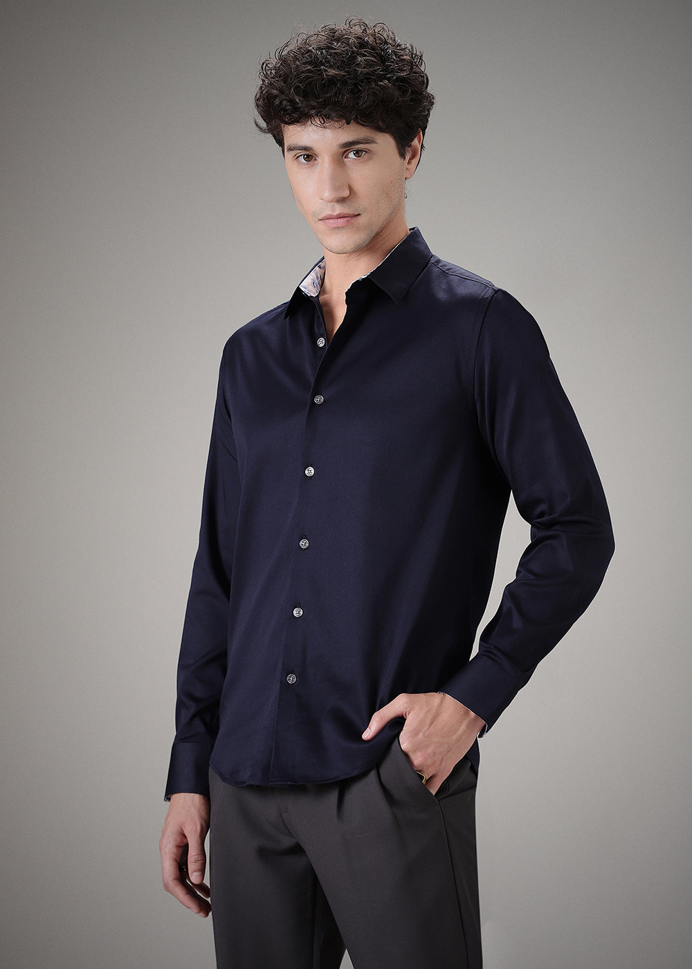 Navy Blue Printed Cuff Shirt