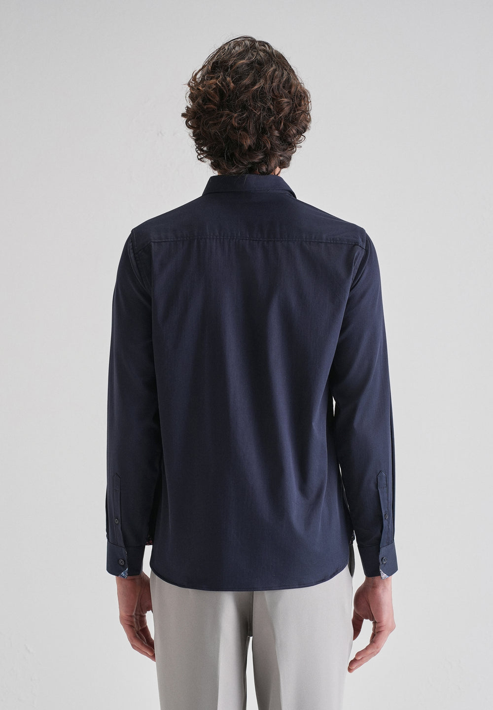 Navy Blue Printed Cuff Shirt