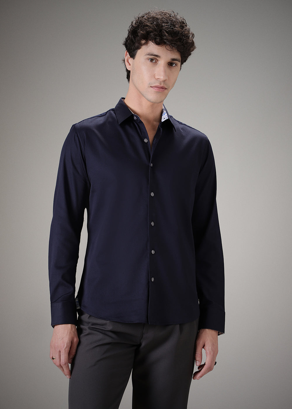 Navy Blue Printed Cuff Shirt