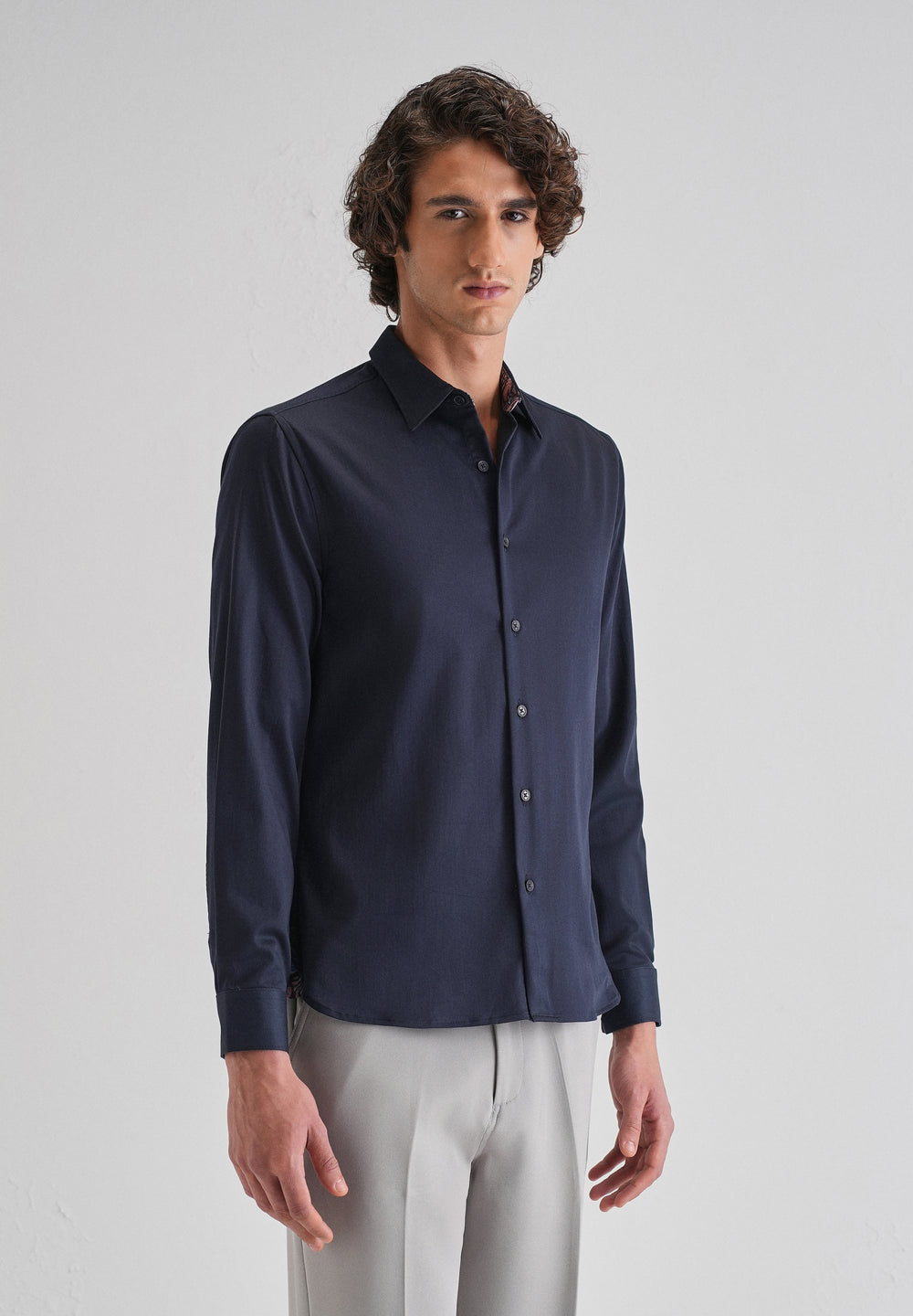 Navy Blue Printed Cuff Shirt
