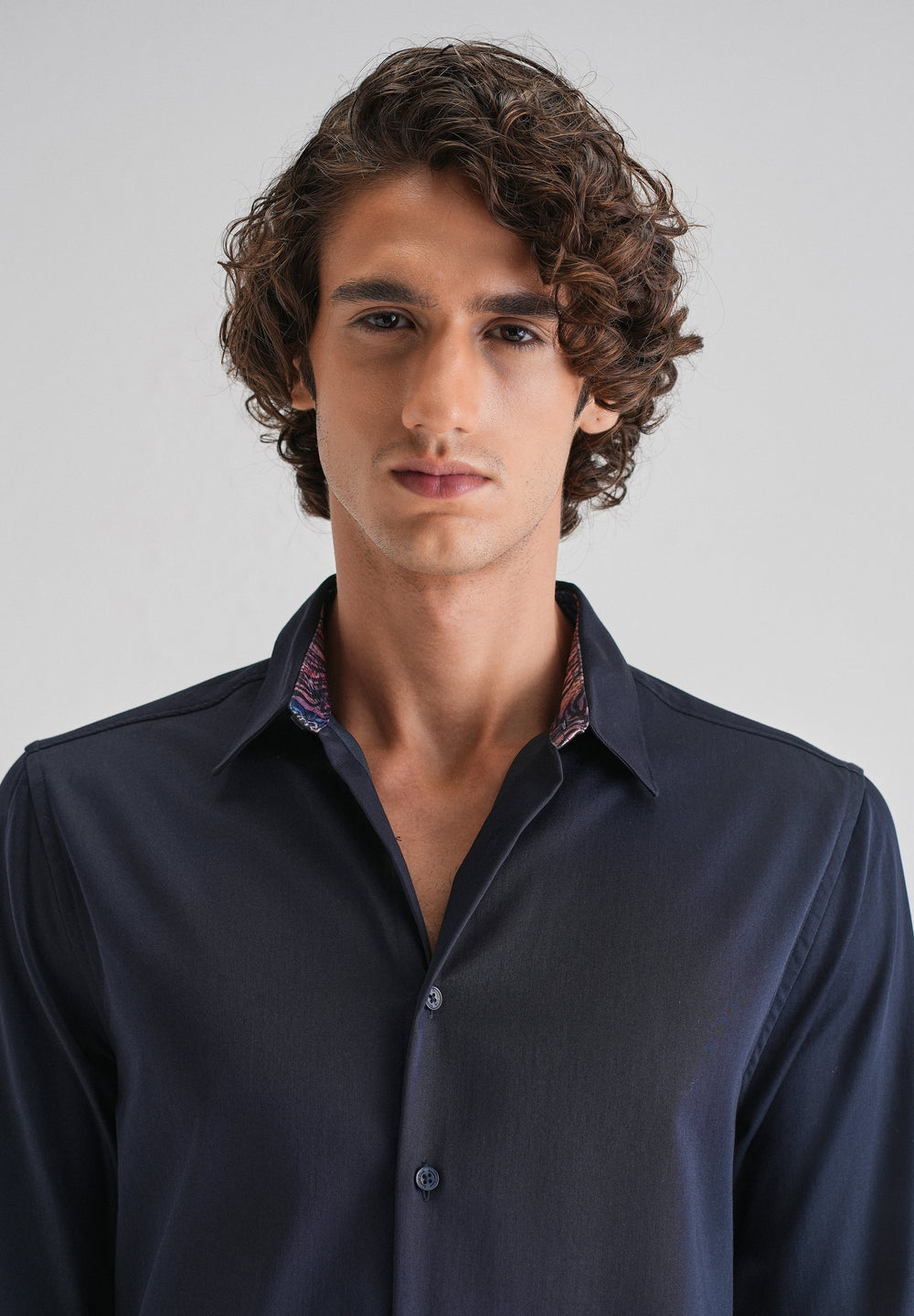 Navy Blue Printed Cuff Shirt