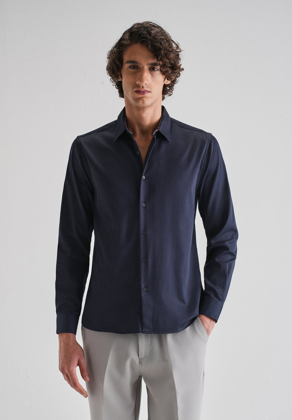 Navy Blue Printed Cuff Shirt