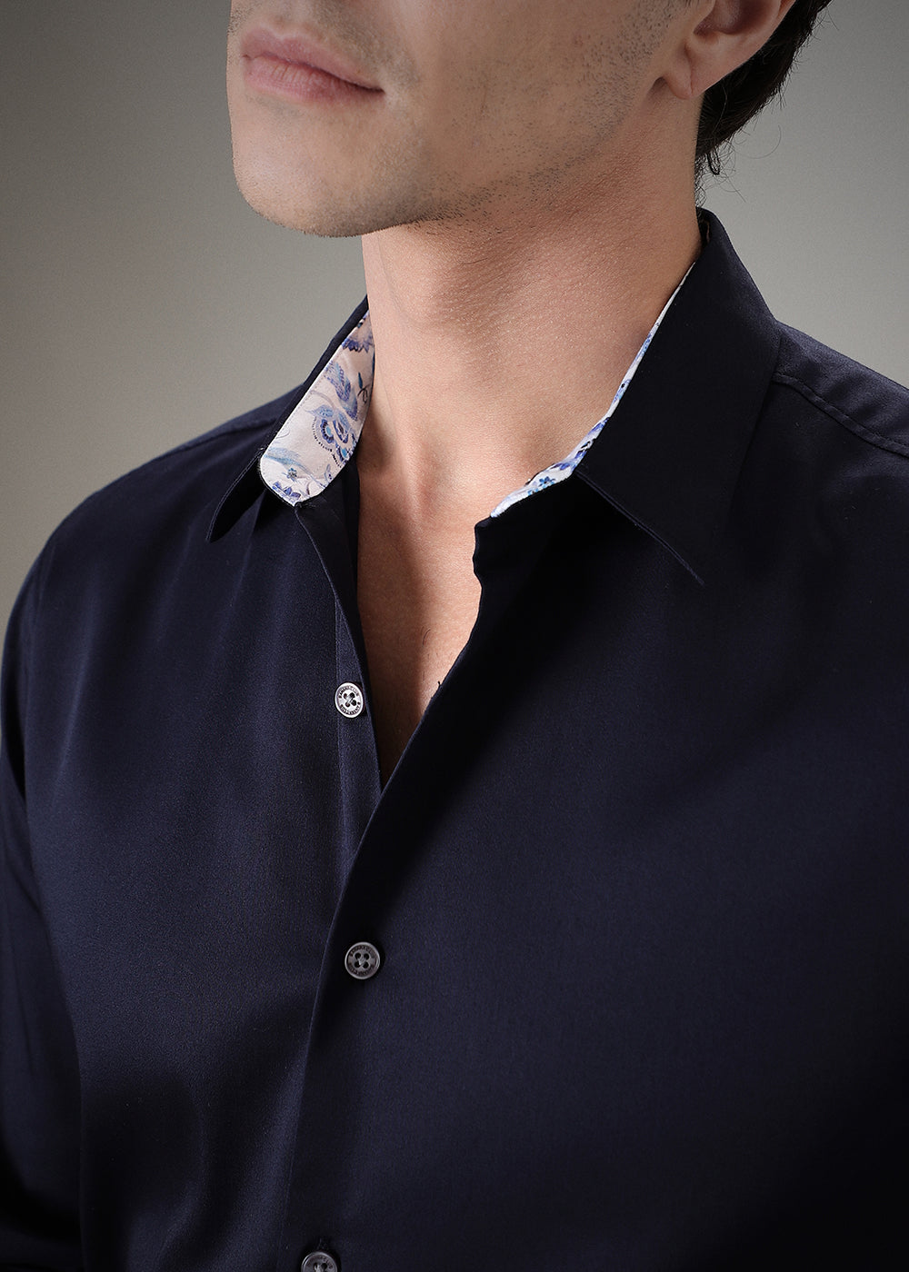 Navy Blue Printed Cuff Shirt